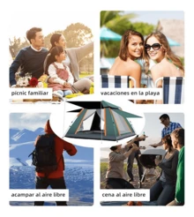 Tienda de campaña grande, con capacidad para 4 a 6 personas, tienda de playa rápida y fácil de montar, impermeable, tienda de campaña para exteriores, dimensiones 2,1 m x 2,1 m x 1,45 m. - Verde - Ver 7