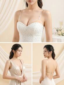 1 Pair Transparent Adhesive Strapless Low-Cut Bra, Seamless Backless Invisible Bra, Strapless Bridal Bra, Silicone Bra, Lingerie And Nipple Covers - Apricot - View 5