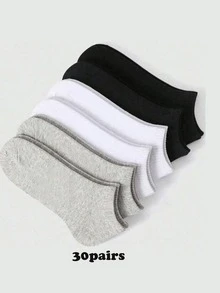 30双/60只纯色时尚女袜，黑色、白色和灰色，简约舒适，休闲百搭，适合日常穿着。可选2只装/6只装/10只装/20只装/30只装/60只装。