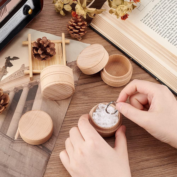 2pcs Wooden Portable Jewelry Storage Box, Spiral Cap Pill Box, Ring Jewelry Packaging Gift Box, Cosmetic Cream Wooden Box, Suitable For DIY Name Date Wooden Storage Container Box For Engagement Wedding Ring Storage