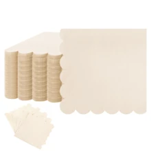 鸡尾酒餐巾纸（散装），扇形边鸡尾酒餐巾纸，甜点餐巾纸，双层，5 x 5 英寸，一次性纸巾，适用于餐厅、婚礼、派对、新娘送礼会、招待会、晚宴生日用品（米色） - 彩色 - 查看 2