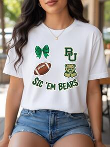 Baylor Bears T-Shirt College Football Shirt Womens Football Bow Tee Sic Em Bears 100% Cotton Crew Neck Short Sleeve Coquette Aesthetic Game Day Graphic BU Logo Ribbon Helmet Gift For Her Cute Sports Fan Apparel Soft Breathable Casual Classic Fit Summer Top-1 - Trắng 4 - Xem 1