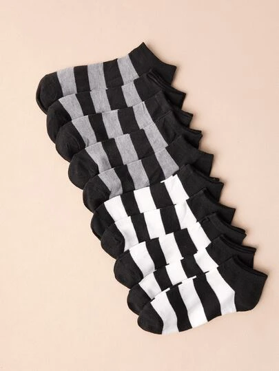 1/10双随机条纹短袜，舒适透气，适合日常穿着，大码，四季皆宜的百搭礼品之选