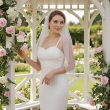 1件手工串珠新娘头纱，饰有仿珍珠边，婚礼发饰 - 彩色 - 查看 4