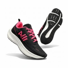 Kit Feminino Tênis Esportivo Academia + Carteira de Mão Pequena + Carregador Tipo C Dupla Entrada - PRETO PINK - Visão 3