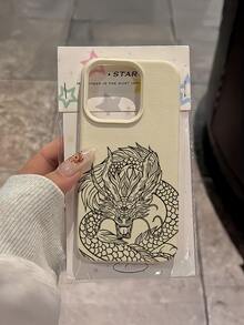 1pc White & Black Dragon Spiral Minimalist Full Coverage TPU Shockproof Phone Case Compatible With IPhone 17, 16, 15, 14, 13, 12, 11 Pro Max, Air, Series - Multicolor - View 2