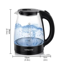 Hervidor Eléctrico de Vidrio 2L 1500W con Luz Azul LED / Jarra Tetera Transparente Apagado Automático / Hervidor Rápido para Té Café Infusiones Leche / Base Acero Inoxidable + Protección contra Ebullición en Seco / Vidrio Borosilicato Resistente + Filtro Antical / Ideal Cocina Hogar Oficina - Negro - Ver 3