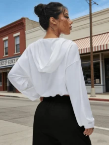 女士连帽拉链鲨鱼皮弹力卫衣，下摆可调节，宽松长袖运动外套，适合健身、户外、休闲、徒步、跑步、日常穿着，运动风格