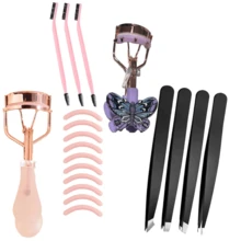 10pcs Stainless Steel Tweezer Set For Hair Removal, Beard Trimming, Eyebrow Shaping, Eyelash Curler With 10 Replacement Pads, Daily Makeup Tools - Multicolor - View 5