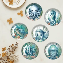 Cute Marine Life Themed Watercolor Style Round Coasters, Usually Featuring "Anthropomorphized Creatures + Scenic Elements" As The Core, Other Common Themes Include Forest, Starry Sky, Etc. Soft Texture Enhances The Healing Vibe, Serving Both Decorative And Mood-Soothing Purposes - Wooden Board-circle Coaster - View 3