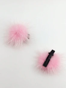 2pcs/Pack 4cm Solid Color Pom Pom Decor Hair Clips For Women, Suitable For Daily Use Cute,Pink Accessories,Hair Barrettes Claw Clips, Hair Accessories - 粉色 - 查看 2