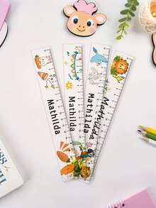 Customized Name Cartoon Transparent Acrylic Ruler, Transparent Measuring Tool, Student School Measuring Tool, Patterns Include: Cute Fairy, Dinosaur, Astronaut, Mermaid, Pirate, Princess, Monster, Robot, Dragon, Car, Train, Fairy, Angel, Devil, Pirate, Superhero, Alien, Robot, Magical Creature, Transportation, Space, Fairy Tale Characters - Cartoon - View 6