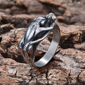 1 Piece Tarnihs Free Stainless Steel Adam And Eva Lovers Hug I Love You Valentine Ring Gift For Men And Women