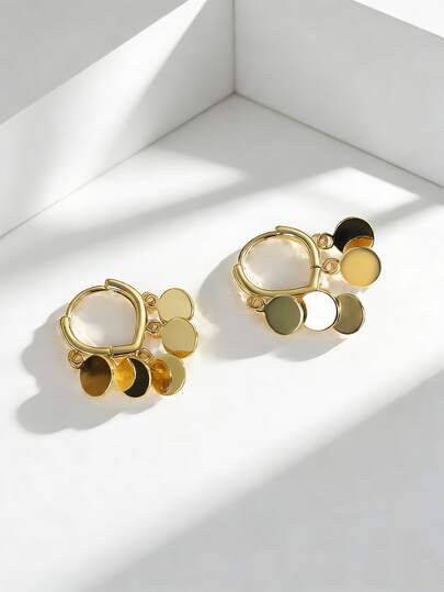 Charm-In 女士镀金不对称流苏圆盘耳环 - 波西米亚风吊坠耳环，适合派对、日常佩戴，也是送给她的时尚礼物