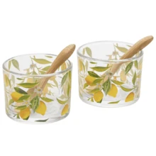 Set Of 2 Sicilian Lemon Glass Sauce Bowls + 2 Bamboo Spoons C954 - 彩色 - 查看 1