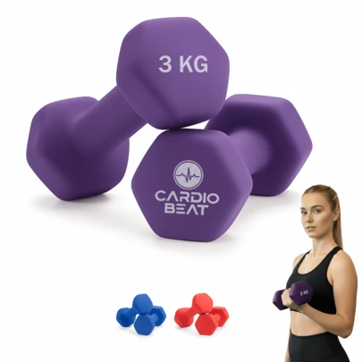 CARDIO BEAT Par de Mancuernas de 3kg para Entrenamiento Funcional y Tonificación | Pesas Compactas con Agarre