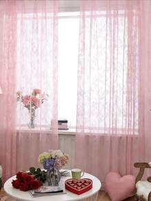 1 pieza Cortina romántica de unicolor con doble volante de encaje transparente, adecuada para dormitorio, sala de estar, balcón, decoración de jardín al aire libre, decoración del hogar diaria - Multicolor - Ver 8