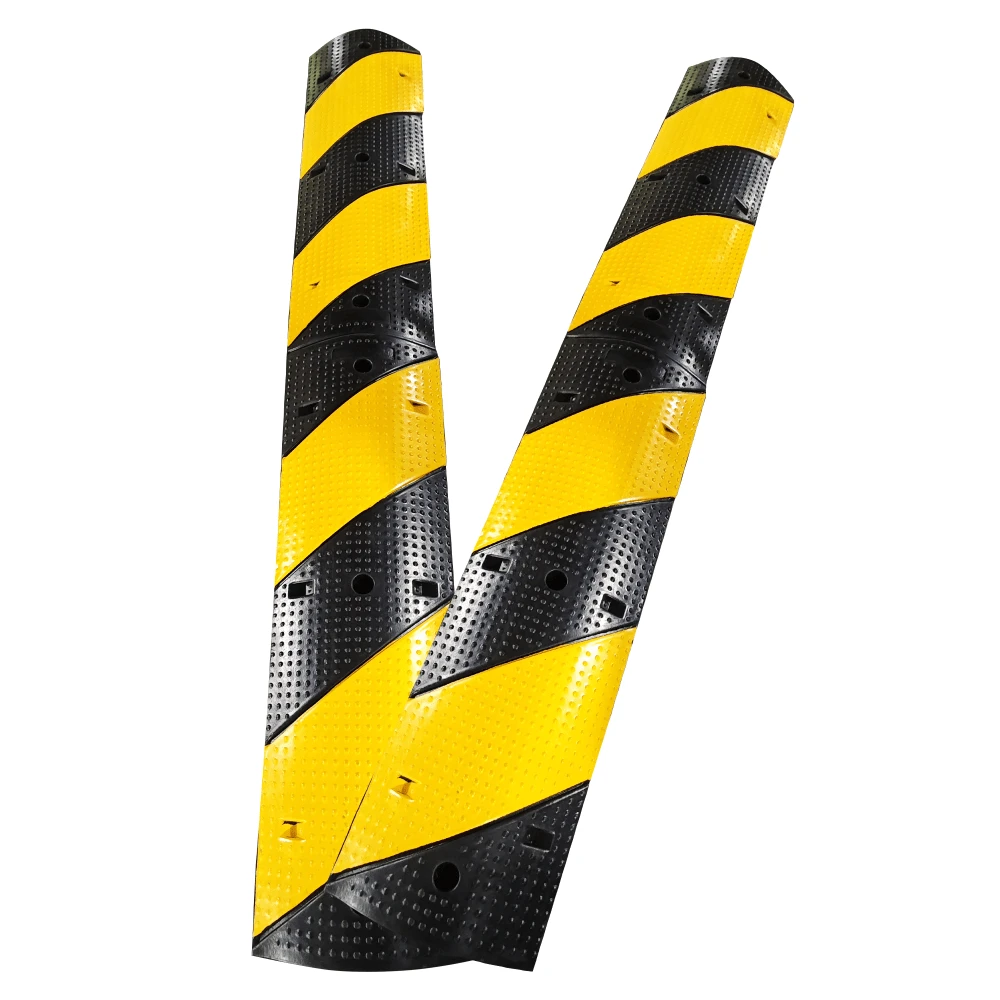 2-Pack Speed Bumps For Road, 25000 Lbs Rubber Speed Humps With 2 Channel Cable Protector, Heavy Duty Traffic Calming Hump For Driveways, Asphalt, Gravel Roads - Yellow - View 1