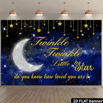 1 styck, blinkande liten stjärnfestdekoration, med en bakgrund av lysande stjärnor och månen, marinblå galaxstjärnebakgrund för babyshower, lämplig för babyshower-födelsedagsfesttillbehör, fotorekvisita, festbanderoll, festtillbehör, festdekoration, födelsedagsbanderoll