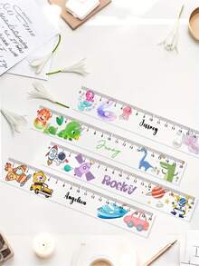 Customized Name Cartoon Transparent Acrylic Ruler, Transparent Measuring Tool, Student School Measuring Tool, Patterns Include: Cute Fairy, Dinosaur, Astronaut, Mermaid, Pirate, Princess, Monster, Robot, Dragon, Car, Train, Fairy, Angel, Devil, Pirate, Superhero, Alien, Robot, Magical Creature, Transportation, Space, Fairy Tale Characters - Cartoon - View 8