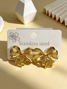 Stainless Steel Gold-Plated Ear Studs, Low Allergenic, Nickel-Free, Matte Ear Studs, Thick Gold Lady's Ear Studs, Fashion Declaration Geometric Texture Lightweight Anti-Allergy Ear Studs, Retro Jewelry Dance Party Gifts, Lady's Ear Studs, Fashionable Heavy And Unique Pendant Ear Studs, Lady's Gold Earring Set, Exquisite Gold-Plated Pendant Ear Studs, Anti-Allergy Ear Studs, Fashion Jewelry, Lady's Gifts, Party Gifts - Multicolor - View 5