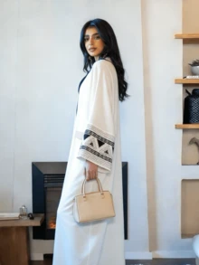 White Robe For Ramadan Women, Embroidered Abaya Robe Jilbab Batwing Sleeve Robe, Eid Mubarak Ramadan Outfit - White - View 2