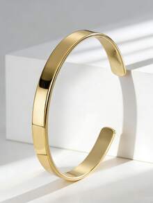 Charm-In Bracelete Aberto Minimalista Banhado a Ouro para Mulheres - Acessório Diário Elegante e Presente Clássico para Ela - Dourado - Visão 3