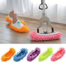 2pcs Reusable, Detachable, Washable Chenille Shoe Covers, Dust Cleaning Slippers, Suitable For Living Room & Bedroom, Household Cleaning Tool - Multicolor - View 2