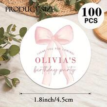 Customized Pink Bow Stickers, Personalized Text Labels, Customizable Thank You Stickers, Children Stickers, Round Stickers, Multi-Purpose, Birthday Gifts, Wedding Gifts, Cup Stickers, Dessert Bags, Gift Boxes/Bags, Anniversary, Students, Daughter, Son, Family, School ,Forever Love - Multicolor - View 10