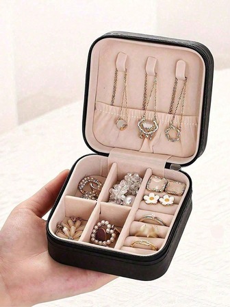 1pc Single Layer Storage Box, Women's Travel Leather Jewelry Box, Classic Black, Pure White, Fashionable Pink, Storage Box, Jewelry Counter Display Box, Protective Case