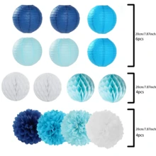 14pcs Hanging Paper Lantern Set - Blue & White, Suitable For Weddings, Birthdays, Anniversaries, Graduations And Other Occasions, Lantern Decor