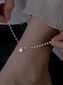 This S925 Sterling Silver Anklet Is Inlaid With A Diamond, Featuring A Fashionable Design. It Is An Ideal Gift For Valentine's Day And Birthdays, And Also A Great Choice To Give To Mothers, Girlfriends, And Best Friends.