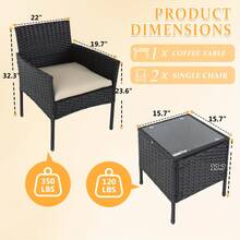 3-Piece Outdoor Rattan Seating Set, Modern Bistro Collection With Coffee Table In Brown-Beige - Brown - View 2