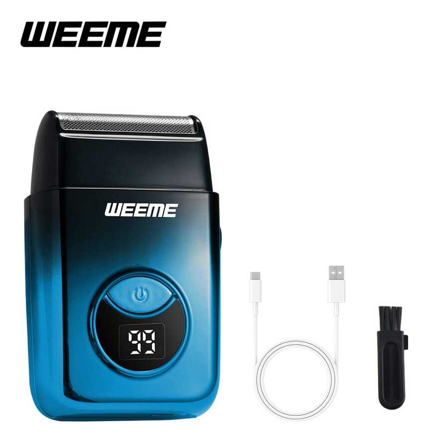 WEEME 男士渐变金/蓝电动剃须刀 - 可充电无线理容工具，带 USB 充电端口，配备精密刀片，适合短胡茬，小巧便携，是旅行的理想之选 - 父亲节或其他场合送给爸爸、丈夫或男朋友的完美礼物。