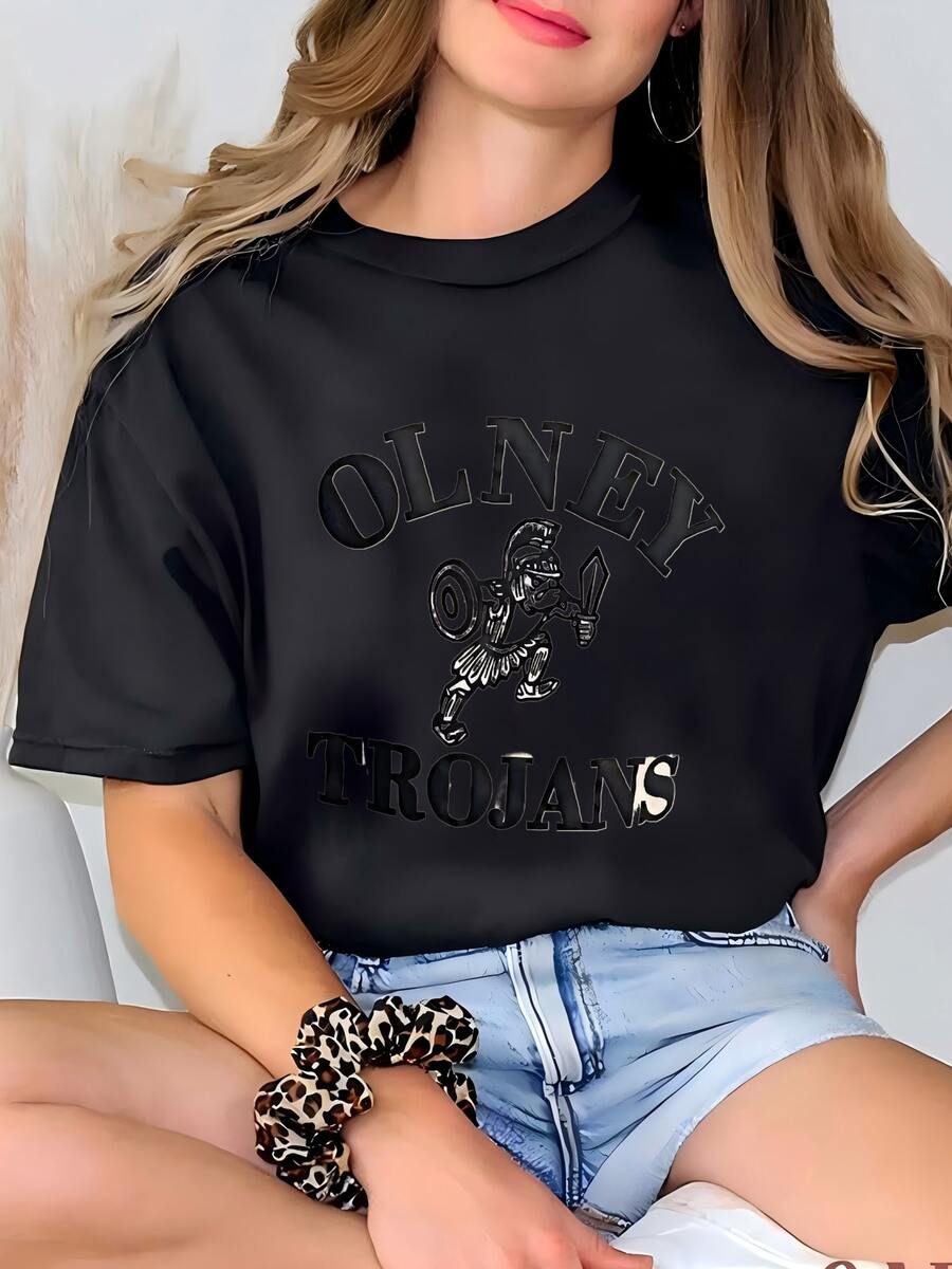 Womens Vintage 90s Olney Trojans White Hoodie Size L T-shirt - Negro - Ver 1