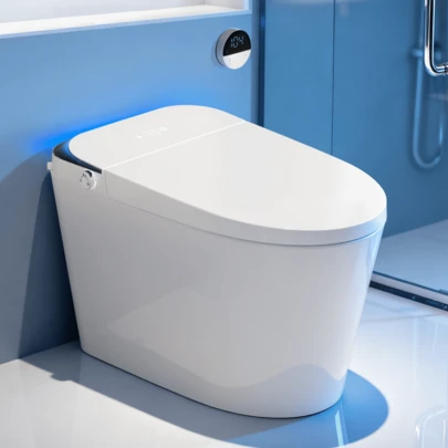 Vipbear Smart Toilet With Built-In 4.8L Tank & Foam Shield – Radar Auto-Open, Foot-Sensing Cover, Heated Seat With Dual Flush, Blue Ambient Light & Wireless Control