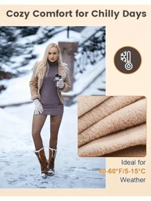2pcs Fleece Lined Thermal Tights For Women, Ideal For Winter, Sime-Sheer Warm Leggings With A Variety Of Colors, Thick High-Waist & High-Stretch Warm Pantyhose, Soft Comfort Breathable For Skirts, Boots & Heels - 黑透膚+咖透膚 - 查看 7