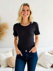 Customized Loose T-Shirt With Text & Graphics, Personalized Family Reunion, Group Outfit, Customize Your Text & Photos/Couples/Family/Pets/Friends, Music Festival Outfit, Autumn Tops, Women Tops, Autumn Wear, White Tops, Holiday Gift, Valentine's Day Gift, Anniversary Gift, Wedding Gift, Best Friend Gift, Music Festival Women Apparel - Black - View 9