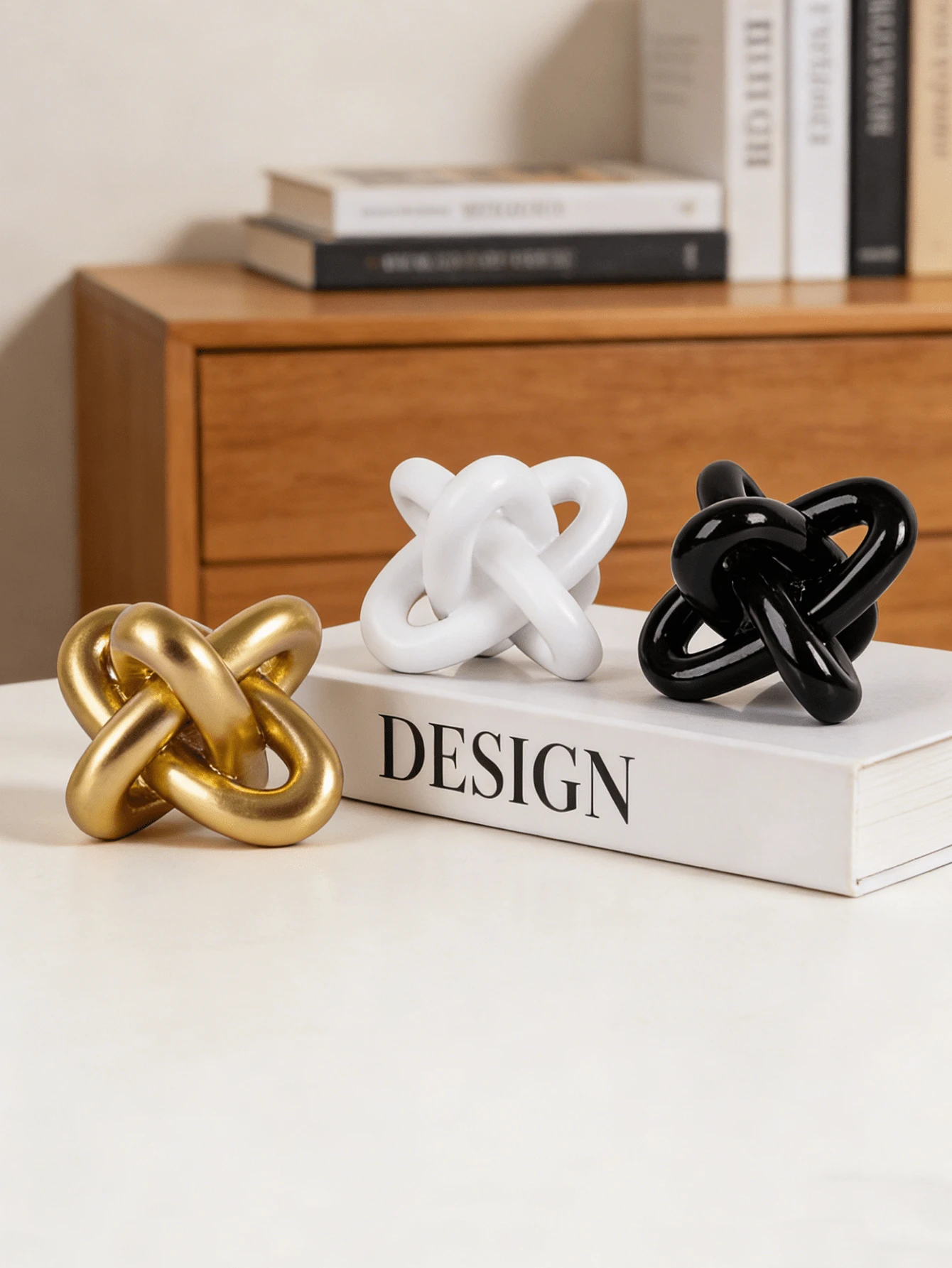 Black Knot Sculpture, Triple Knot Statue, Black Home Decor, Perfect For Accenting Rustic-Style Coffee Tables, Living Room TV Stands, Dining Tables, And Entryway Shelves. - Multicolor - View 1