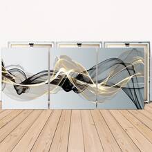 3pcs Set Modern Abstract Black And Gold Canvas Wall Art, Choice Of Unframed Or Stretched Framed Style, Elegant Minimalist Posters For Living Room And Office, Ready To Hang Gold Line Decor (Multiple Options Available) - Black Gold - View 16