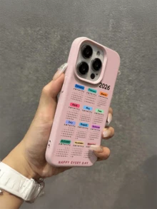 1pc Pink 2026 Calendar Minimalist Full Coverage TPU Shockproof Phone Case Compatible With IPhone 17, 16, 15, 14, 13, 12, 11 Pro Max, Air - Multicolor - View 3