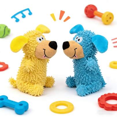 Plüsch Wischmop Hund & Katze Spielzeug, süßes quietschendes Kauknochen Spielzeug für Hunde, interaktives Begleiter Plüsch Wischmop Spielzeug, Haustier Spielzeug