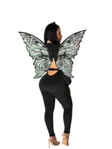 1 pieza Alas de mariposa brillantes, accesorio de disfraz de alas de mariposa con brillo para fiesta de carnaval, boda, disfraz de hada, alas de mariposa doradas y coloridas, regalo de cumpleaños - multicolor - Ver 2