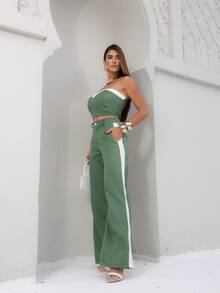 Tailored Set: Cargo Pants And Two-Tone Top - 軍綠色 - 查看 6