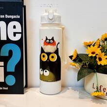 1 pieza Botella de agua deportiva con diseño de niña de dibujos animados - 750ml, vaso con pajita, con correa, a prueba de fugas, anti-caída, portátil - Adecuado para viajes, actividades al aire libre, estudiantes, jardín de infantes, escuela - Multicolor - Ver 15