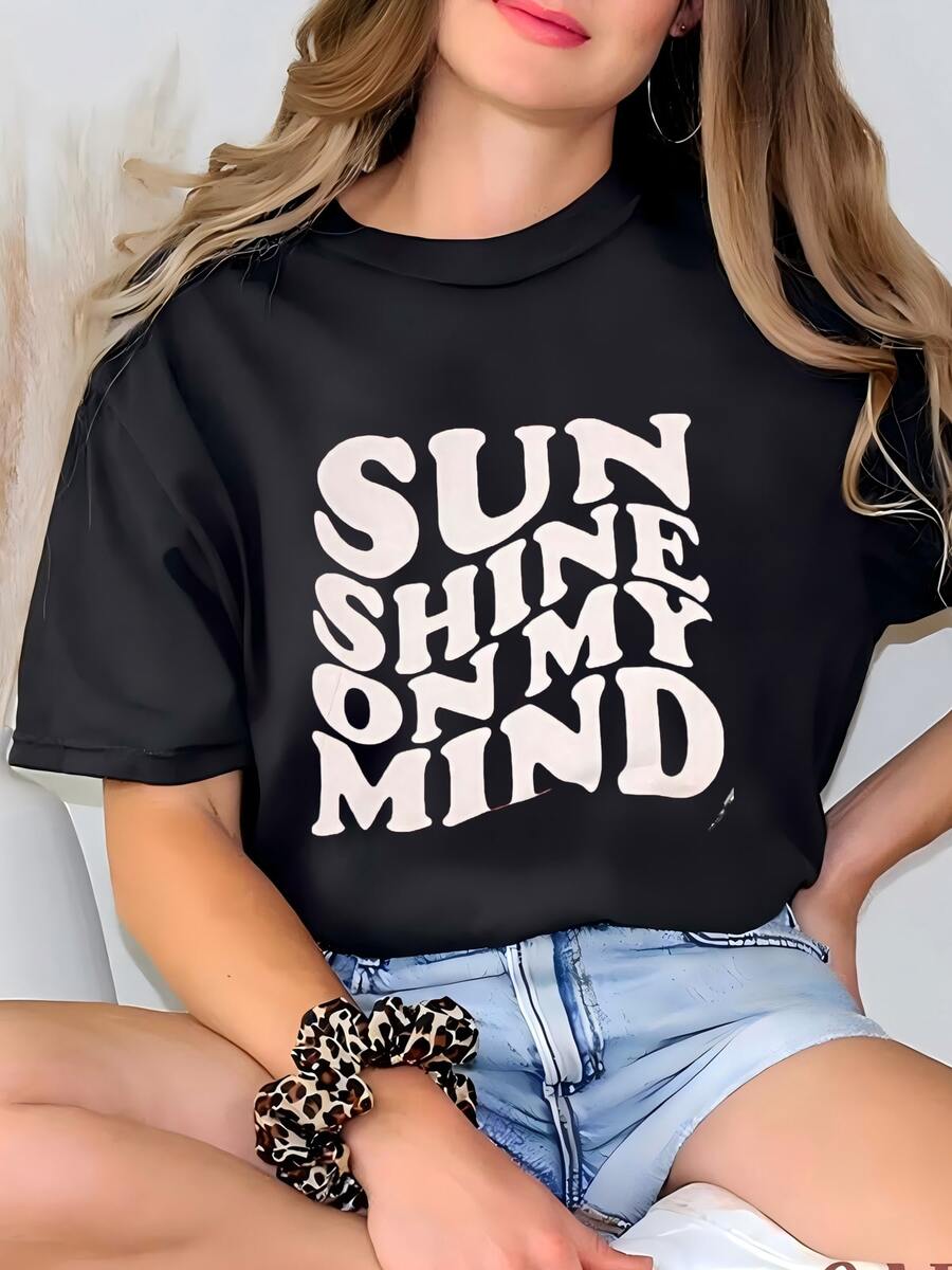 Womens Sunshine On My Mind Tshirt T-shirt - Negro - Ver 1