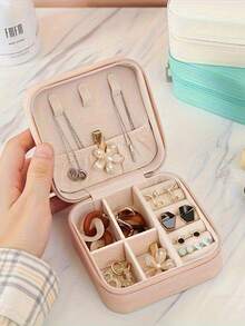 单层收纳盒，女士旅行真皮首饰盒，经典黑、纯白、时尚粉三色可选，收纳盒，首饰柜台展示盒，保护套