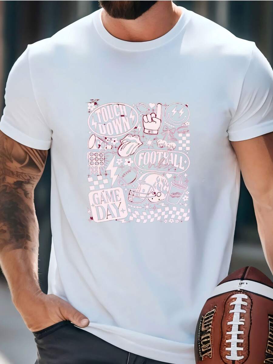 Mens Vintage Football Game Day Sweatshirt T-shirt - Blanco - Ver 1