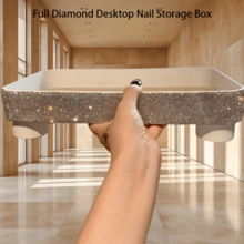 镶满水钻的桌面指甲油收纳盒，展示托盘设计，实用塑料指甲油整理容器 - 銀色 - 查看 5