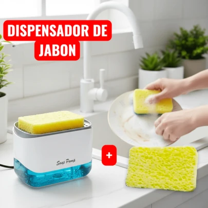 Dispensador de Jabón Liquido Con Una Esponja De Regalo , Jabonera Liquida Fácil  de usar , Dispensador De Jabón Para Cocina , Organizador de Jabón Para Encimera , Dispensador De Jabón Liquido Para Limpiar los Utensilios De Cocina , Soporte Para esponja , Almacenamiento para jabón Liquido
